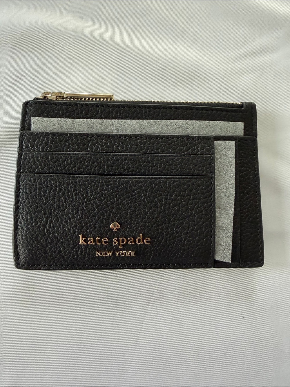 kate spade Black Pebbled Leather Zip Card Holder Wallet NWT